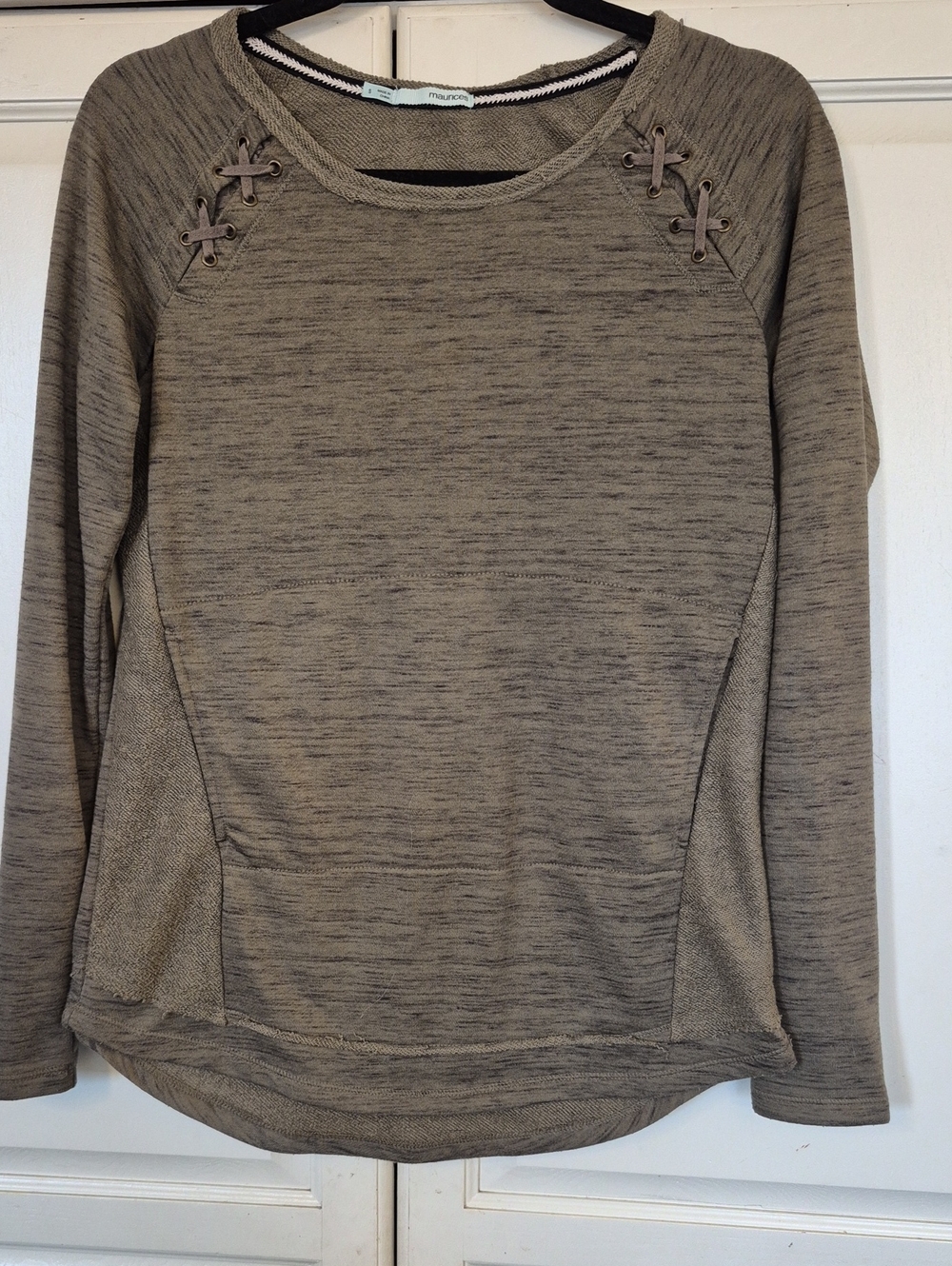 Maurices Olive Lace-Up Shoulder Pullover Sweatshirt